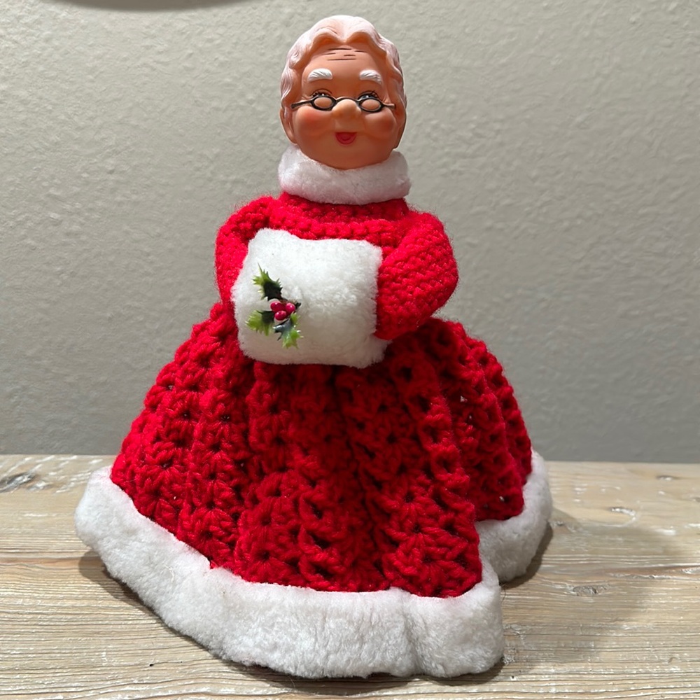 Vintage Mrs. Claus with Handmade Red Crochet Dress